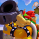 Bowser stands tall while carrying a large cannon on his shoulder.